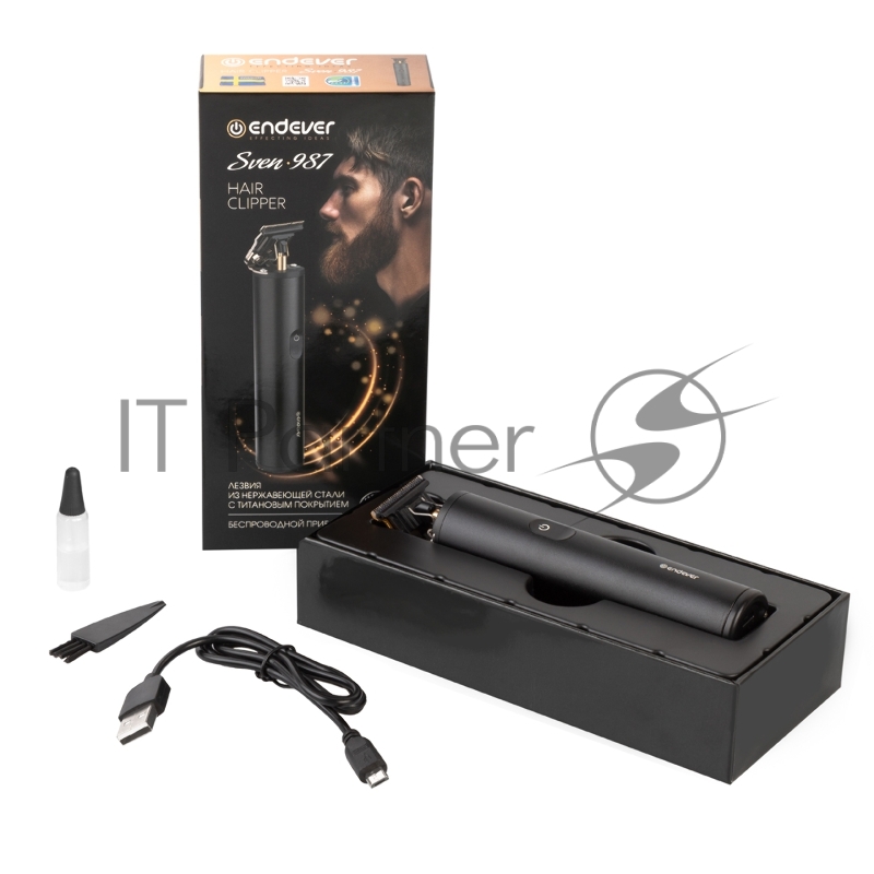 Машинка для стрижки волос Endever Sven-987, Аккумуляторная, лезвие с титановым напылением, движущееся керамическое лезвие, 90 минут непрерывной работы