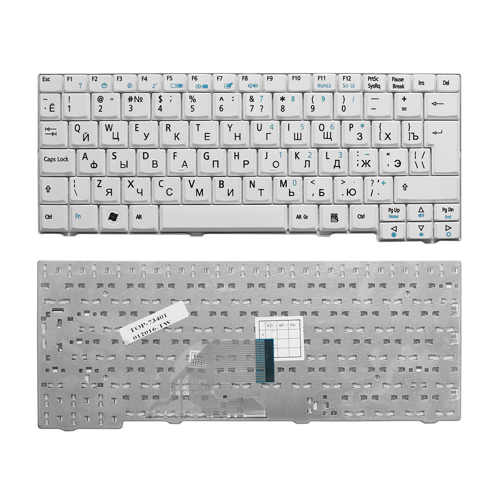 Клавиатура для ноутбука Acer Aspire One 531, A110, A150, D150, D210, ZG5 Series. Г-образный Enter. Белая, без рамки. 9J.N9482.00R, KB.INT00.513.
