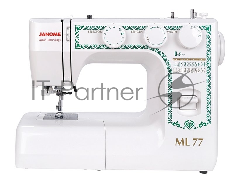 Швейная машина Janome ML 77, 25 операций, петля автомат, вертикальный челнок, нитевдеватель, регулятор длины и ширины строчки, отключение нижнего транспортера