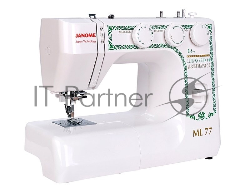 Швейная машина Janome ML 77, 25 операций, петля автомат, вертикальный челнок, нитевдеватель, регулятор длины и ширины строчки, отключение нижнего транспортера