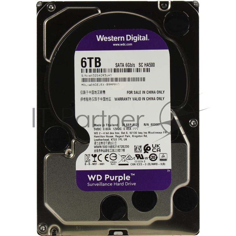 Жесткий диск HDD WD SATA3 6TB Purple 5400 RPM 64Mb 1 year