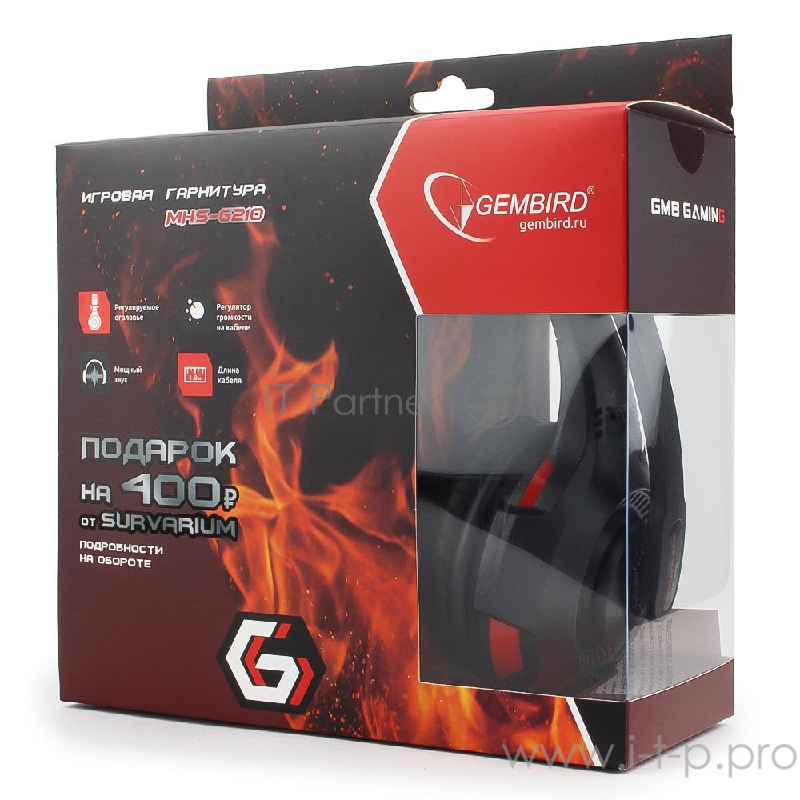 Наушники Gembird MHS-G210, код Survarium, черн/крас, рег громкости, каб 1.8м
