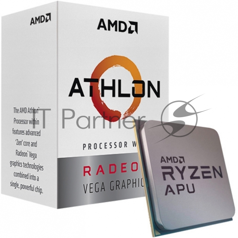 Процессор AMD Athlon 200GE BOX Radeon Vega Graphics 35W, 2C/4T, 3.2Gh(Max), 5MB(L2+L3), AM4 (YD200