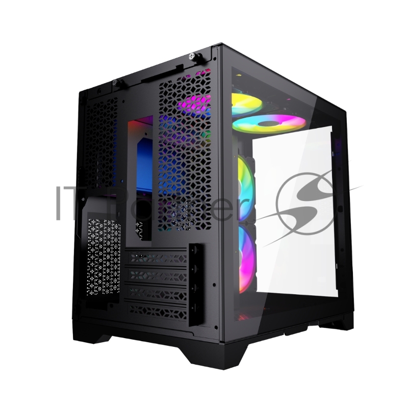 Корпус Powercase Vision Micro, Black, Tempered Glass, 4х 120mm 5-color fan, чёрный, mATX (CVBM-L4)