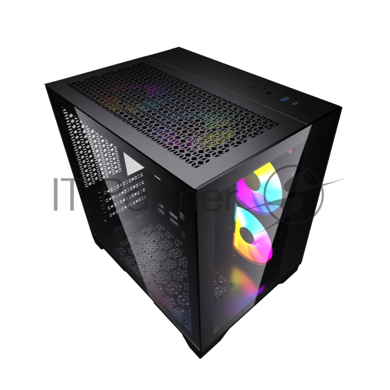 Корпус Powercase Vision Micro, Black, Tempered Glass, 4х 120mm 5-color fan, чёрный, mATX (CVBM-L4)