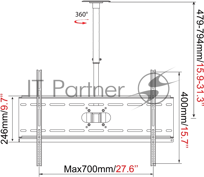 Кронштейн для телевизора Cactus CS-CP04-R черный 37-70 макс.81.6кг потолочный поворот и наклон
