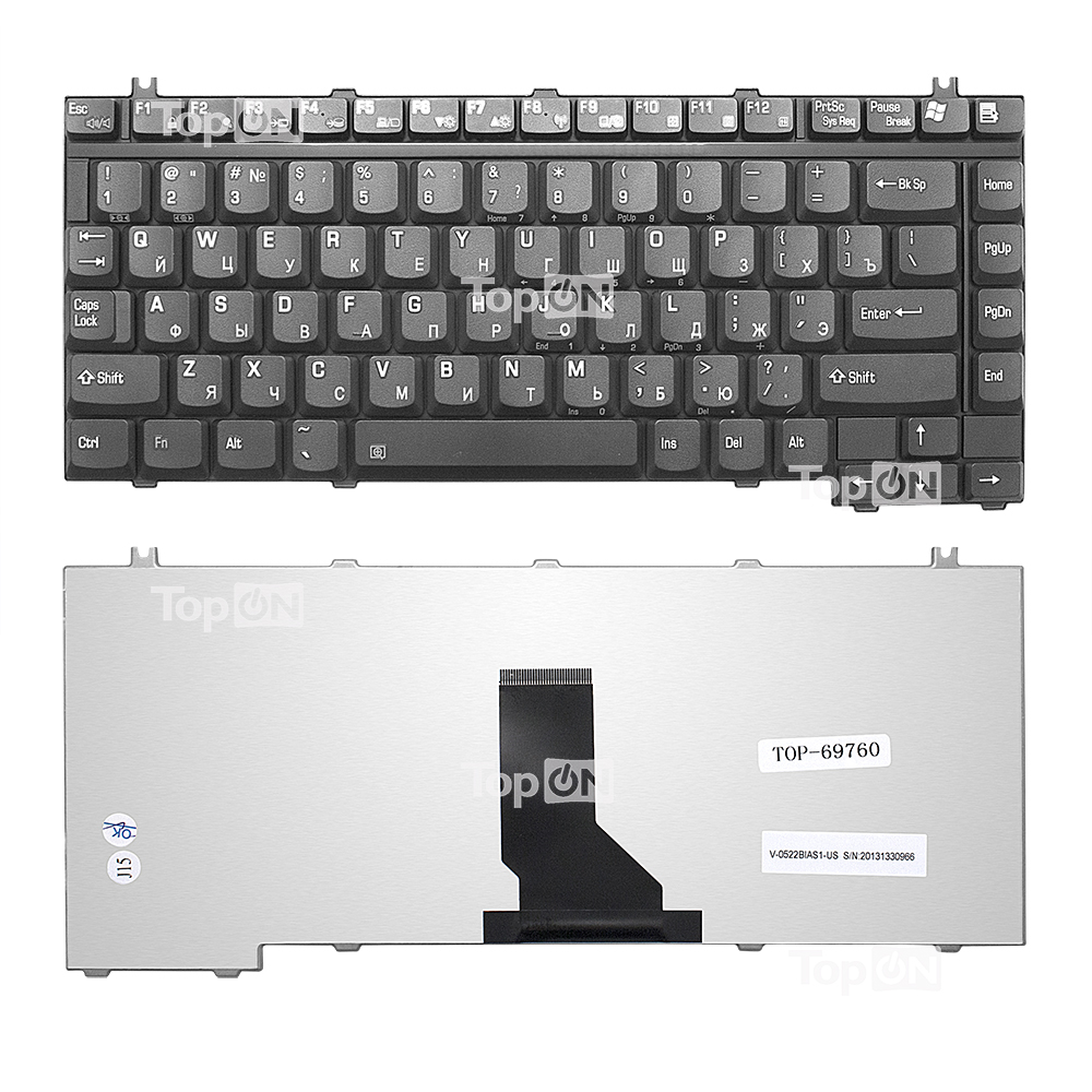 Клавиатура для ноутбука Toshiba Satellite Pro A10, A30, A60, Qosmio E10, E15, F10, F15, F20 Series. Плоский Enter. Черная, без рамки. NSK-T440R.