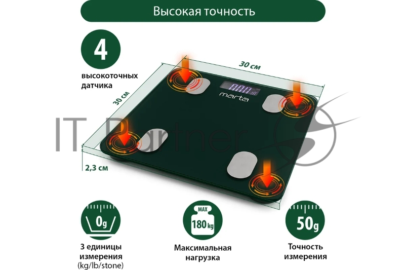 Весы напольные MARTA MT-1607 темный хризолит