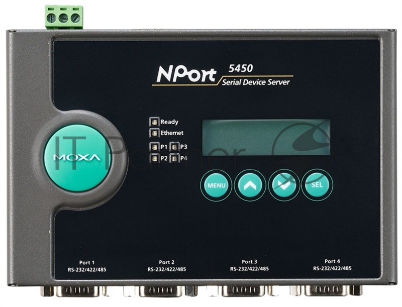 Сервер последовательных интерфейсов Ethernet, MOXA 4xRS-232/422/485, с изоляцией 2 кВ, без адаптера питания