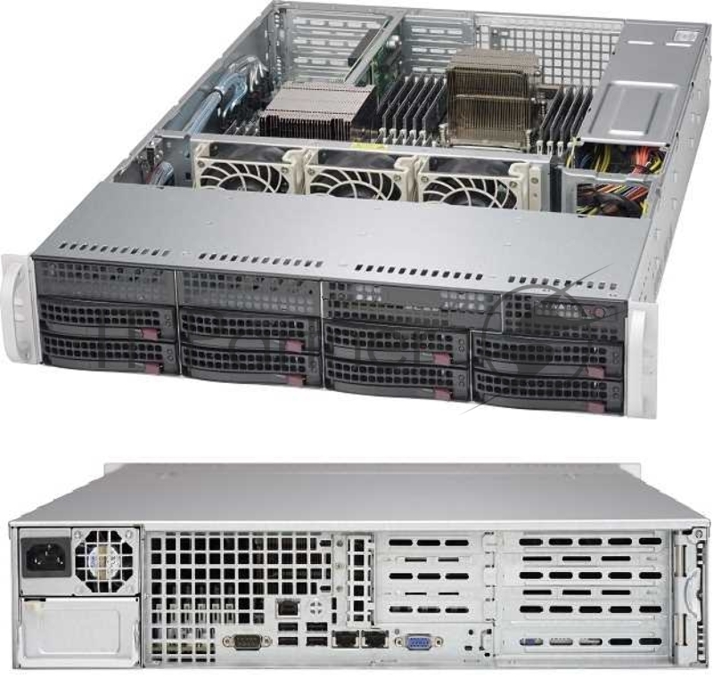 Корпус Supermicro Chassis CSE-825TQC-600WB, 2U, 8 x 3.5 hot swap bays, 2 x 3.5 fixed bays, SAS3, 4 x FH & 3 x LP expansion slots, 600W PS