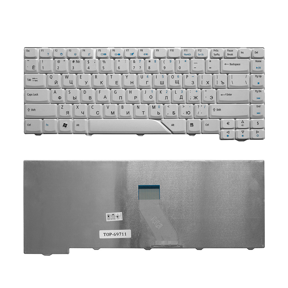 Клавиатура для ноутбука Acer Aspire 4220, 4230, 4310, 4520, 4710, 4720, 5230, 5300 Series. Плоский Enter. Белая, без рамки. V072146AS1.
