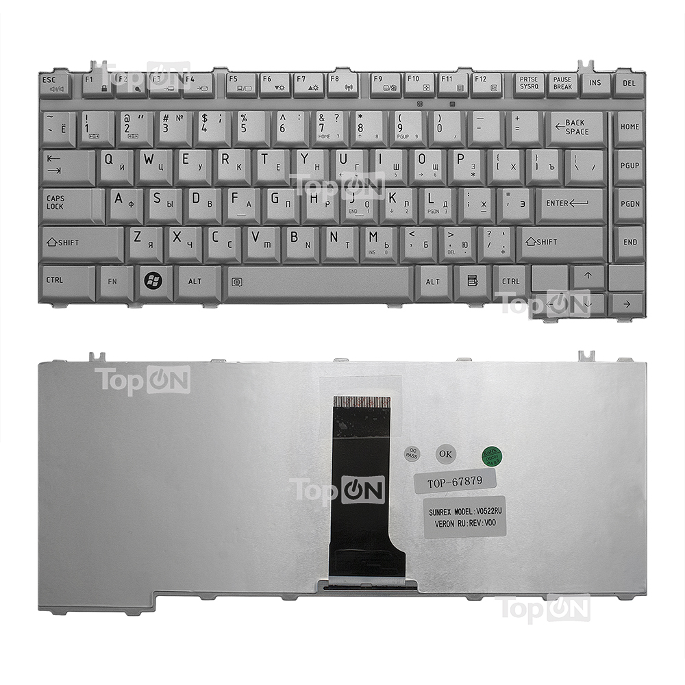Клавиатура для ноутбука Toshiba Satellite A200, A205, A210, A215, M200 Series. Плоский Enter. Серебристая, без рамки. NSK-TAJ01 9J.N9082.J01.