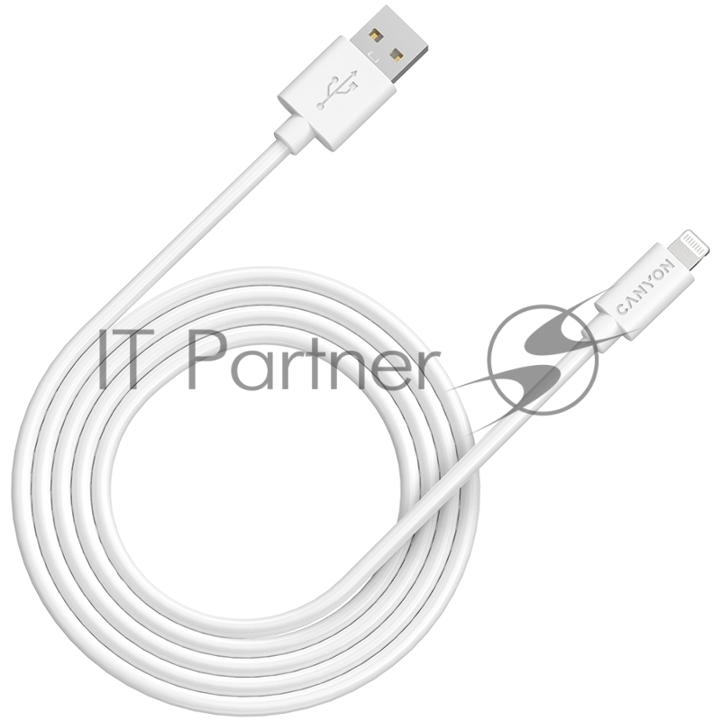 Кабель CANYON MFI C48 Lightning USB Cable for Apple , round, PVC, 2M, OD:4.0mm, Power+signal wire: 21AWG*2C+28AWG*2C, Data transfer speed:26MB/s, White. With shield , with CANYON logo and CANYON package. Certification: ROHS, MFI.