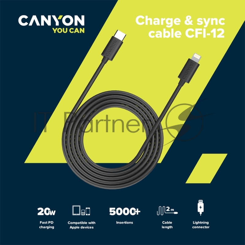 Кабель Type C to lightning ,5V3A, 9V2.22A ,PD20W, power cord:18AWG*4C, Signal cord:28AWG*4C, data transfer speed:8M/s, OD4.5MM,2M, PVC, black, Rohs