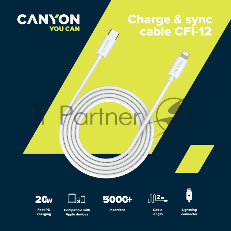 Кабель Type C to lightning ,5V3A, 9V2.22A ,PD20W, power cord:18AWG*4C, Signal cord:28AWG*4C, data transfer speed:8M/s, OD4.5MM,2M, PVC, white, Rohs