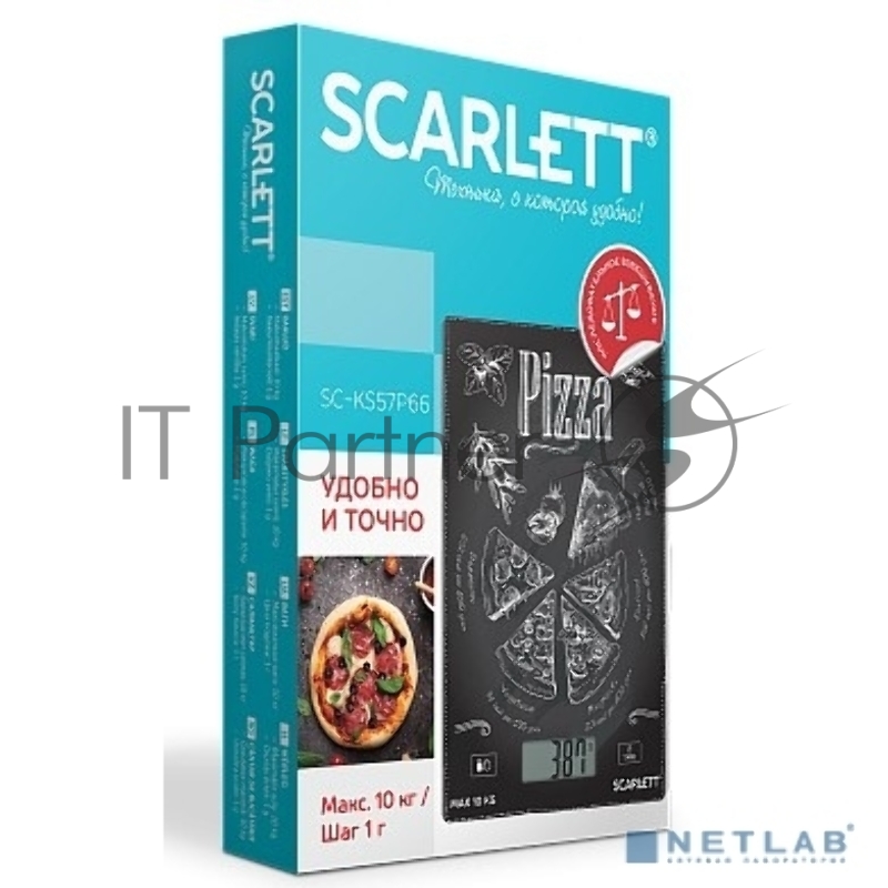 Весы кухонные SCARLETT SC-KS57P66, электронный дисплей, max вес 10 кг, тарокомпенсация, стекло