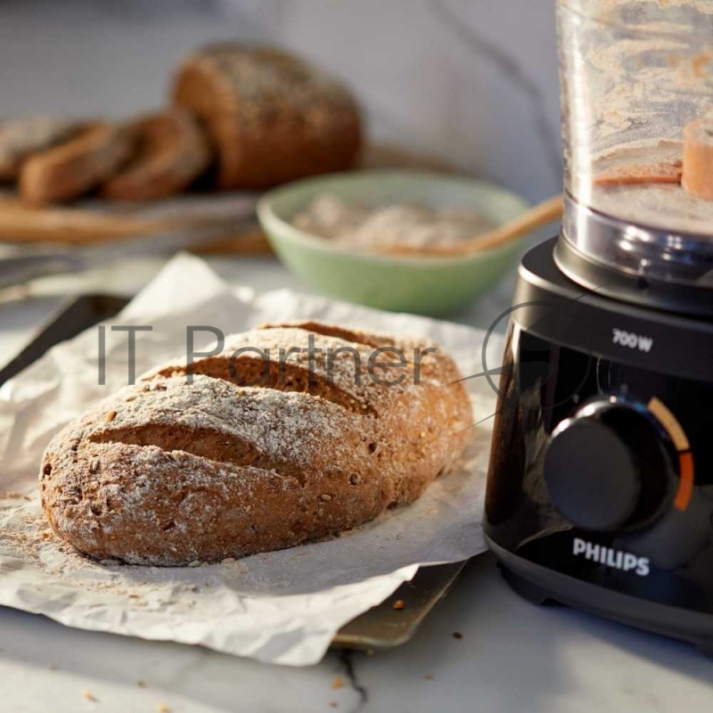 Кухонный комбайн Philips HR7320/10/00, мощность 700Вт, вместимость 1,5л, материал пластик, острый нож из нержавеющей стали в форме буквы S, двухстронний диск из нержавеющей стали для нарезки и шинковки, насадка для взбивания, насадка для замешивания