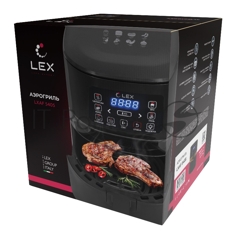 Аэрогриль LEX LXAF5405 1600 Вт. 4 л. 5 программ, сенсорный, черный, аэрофритюрница