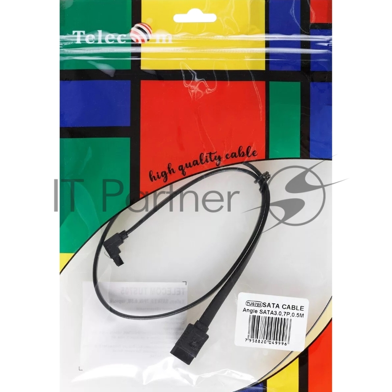 Кабель SATA M --SATA M 3.0V 7 pin угловой разъем Telecom 0.5m <TUS705-0.5M>