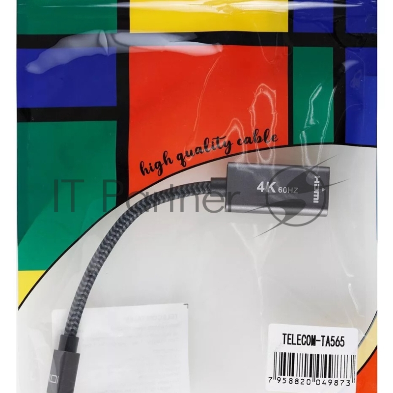 Адаптер miniDP --> HDMI-F 0.15м , оплетка, 4K@60Hz, Telecom (TA565)