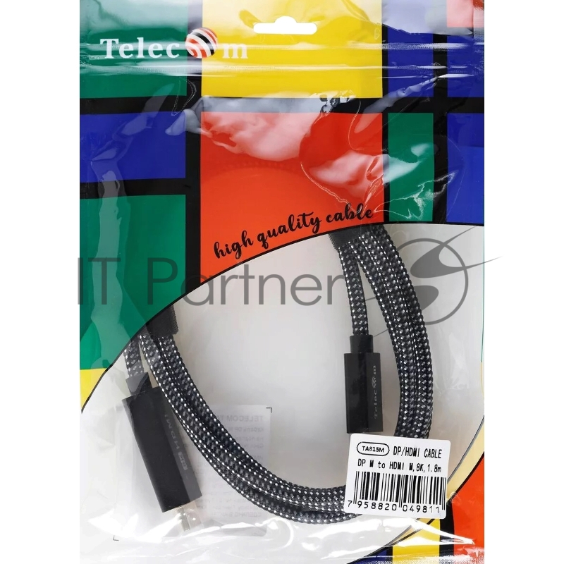 Кабель DisplayPort M-> HDMI M 4K@120Hz/8K@30Hz 1.8m Telecom,оплетка (TA815M-1.8M)