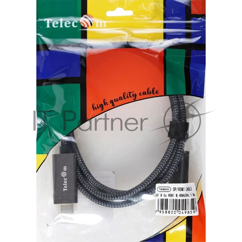 Кабель DisplayPort M-> HDMI M 4K@60Hz 1.8m Telecom,оплетка (TA561M-1.8M)