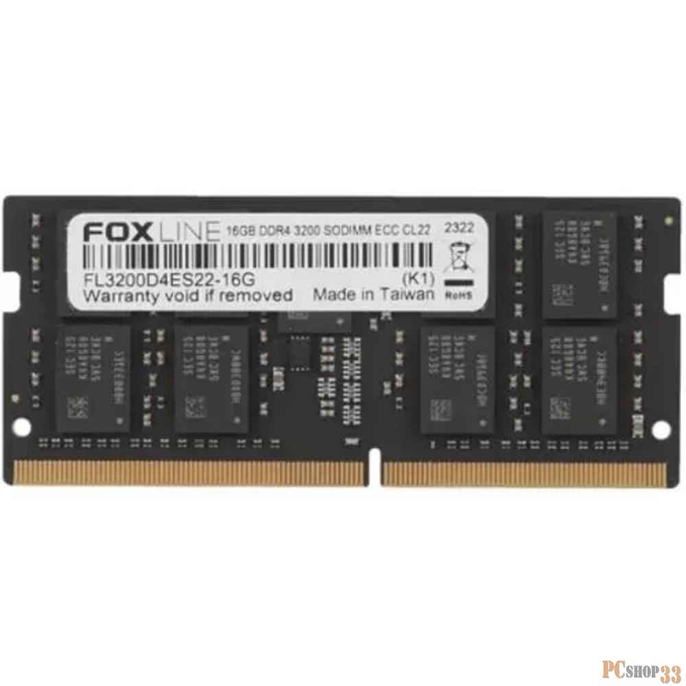 Модуль памяти Foxline SODIMM 16GB 3200 DDR4 ECC CL22 (1Gb*8)