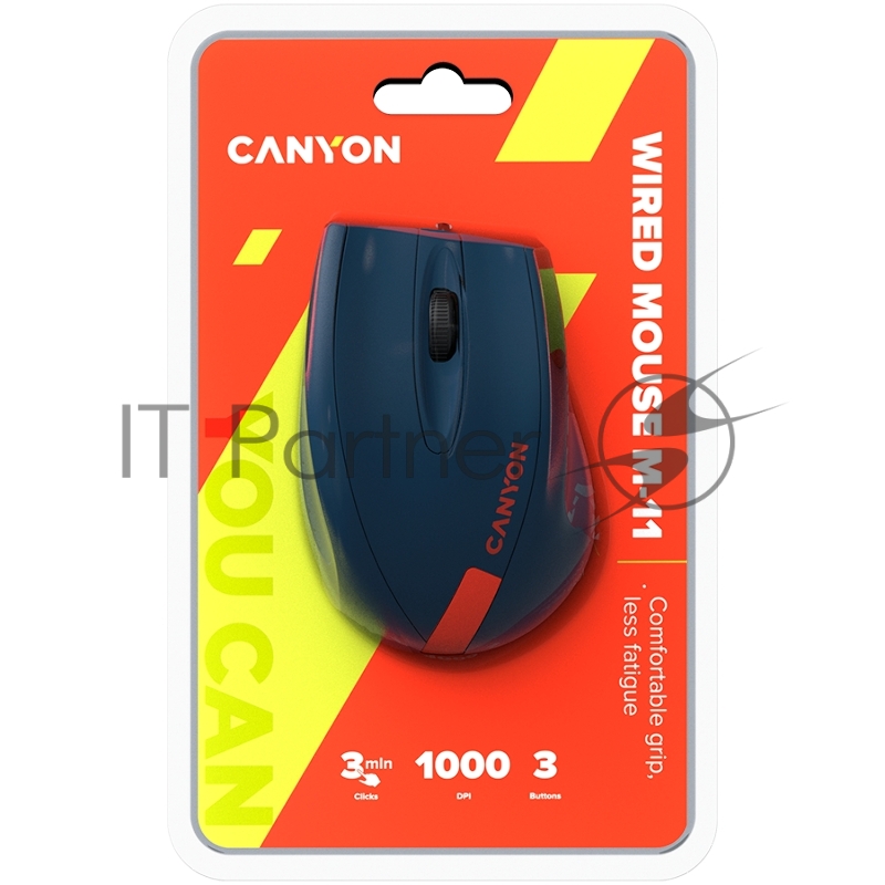 Мышь CANYON Wired Optical Mouse with 3 keys, DPI 1000 With 1.5M USB cable,Blue-Red,size 68*110*38mm,weight:0.072kg