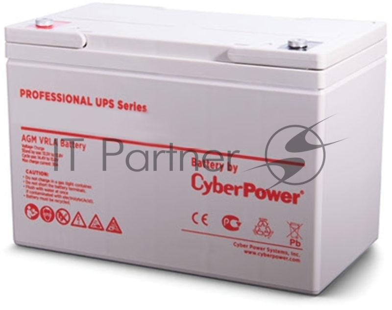 Аккумуляторная батарея Battery CyberPower Professional UPS series RV 12200W, voltage 12V, capacity (discharge 20 h) 62Ah, capacity (discharge 10 h) 55.6Ah, max. discharge current (5 sec) 300A, max. charge current 18A, lead-acid type AGM, terminals un