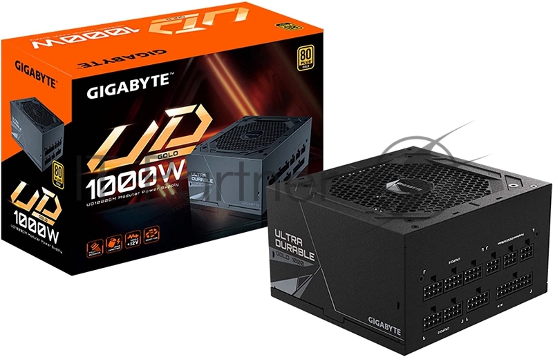 Блок питания Gigabyte ATX 1000W GP-UD1000GM 80+ gold (24+4+4pin) APFC 120mm fan 8xSATA Cab Manag RTL
