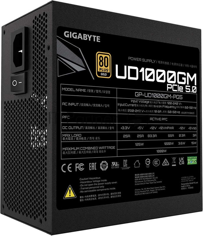 Блок питания Gigabyte ATX 1000W GP-UD1000GM PG5 80+ gold (24+4+4pin) APFC 120mm fan 8xSATA Cab Manag RTL