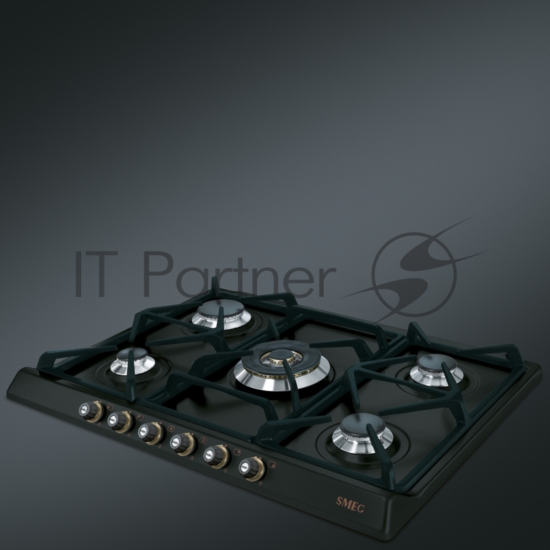 Встраиваемые газовые панели SMEG/ Газ, CORTINA,газовая варочная панель, 70 см,антрацит/фурнитура латунь