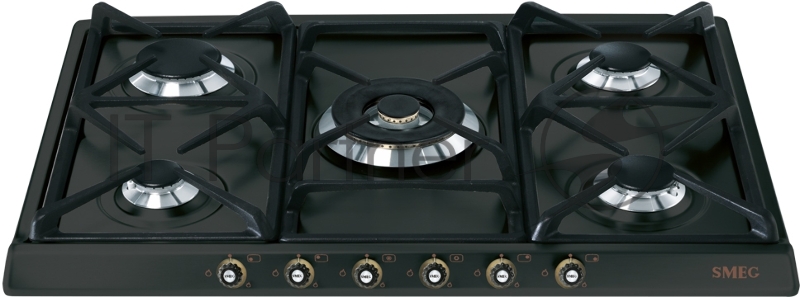 Встраиваемые газовые панели SMEG/ Газ, CORTINA,газовая варочная панель, 70 см,антрацит/фурнитура латунь