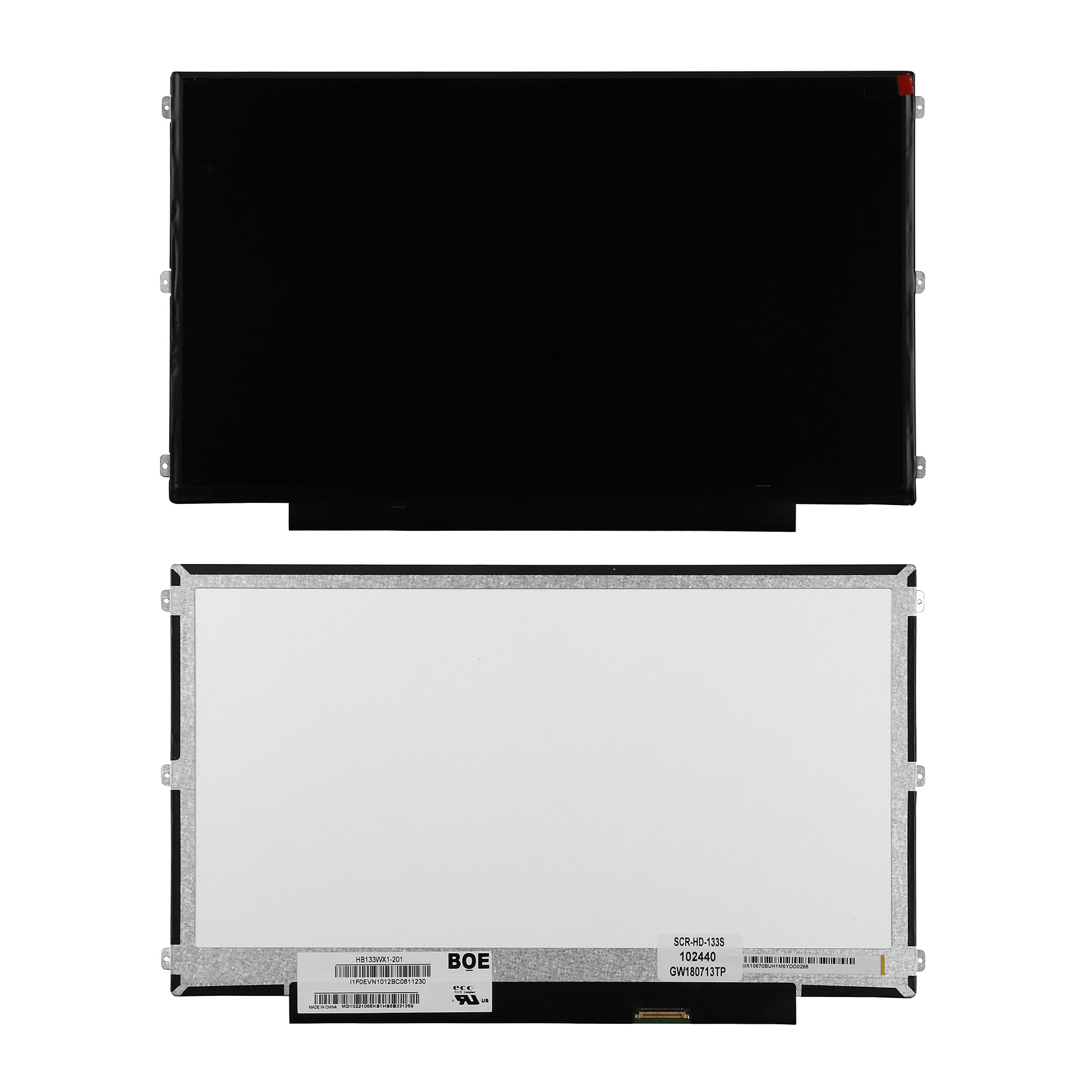 Матрица для ноутбука 13.3" 1366x768 HD, 30 pin Slim, крепления слева/справа (уши). Матовая. HB133WX1-201.