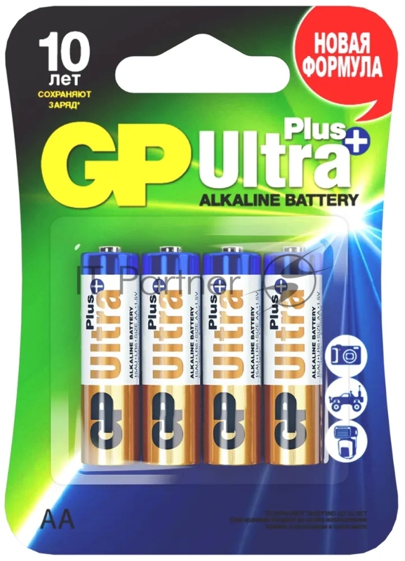 Батарейки КОМПЛЕКТ 4 шт., GP Ultra Plus, AAA (LR03, 24А), алкалиновые, мизинчиковые, блистер, 24AUP-2CR4
