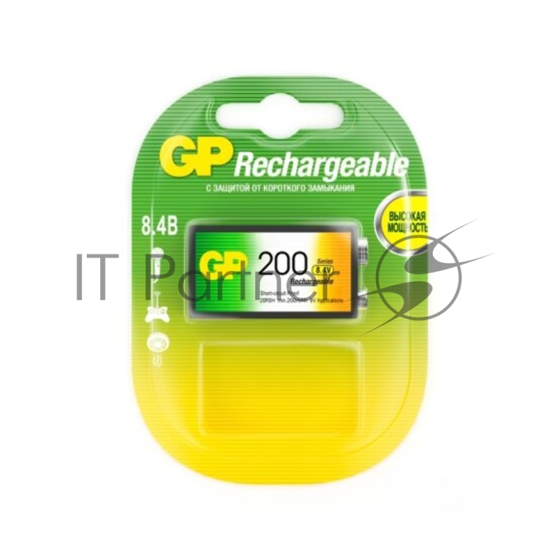 Батарейка аккумуляторная GP, Крона (20R8H, 6F22), Ni-Mh, 200 mAh, 1 шт., в блистере, 20R8H-2CRU1