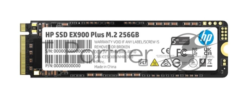 Накопитель SSD M.2 HP 256Gb EX900 Plus Series <35M32AA#ABB> (PCI-E 3.0 x4, up to 2000/1300MBs, 3D NAND, 100TBW, NVMe, 22х80mm)