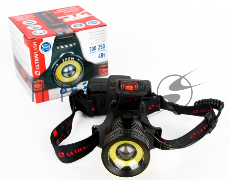 Фонарь налобный Ultraflash E1333 черный 4Вт лам.:светодиод. встроенный аккумулятор (13905)