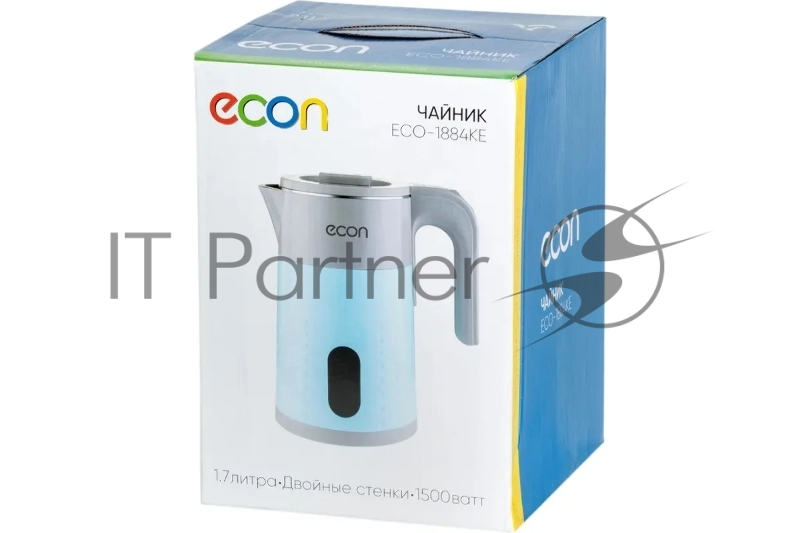 Чайник электрический, мощность 1500 ватт, объем 1,7 литра, двойные стенки - защита от ожога при неосторожном касании, индикация включения, автоматическое отключение при закипании, хранение электрошнура в подставке