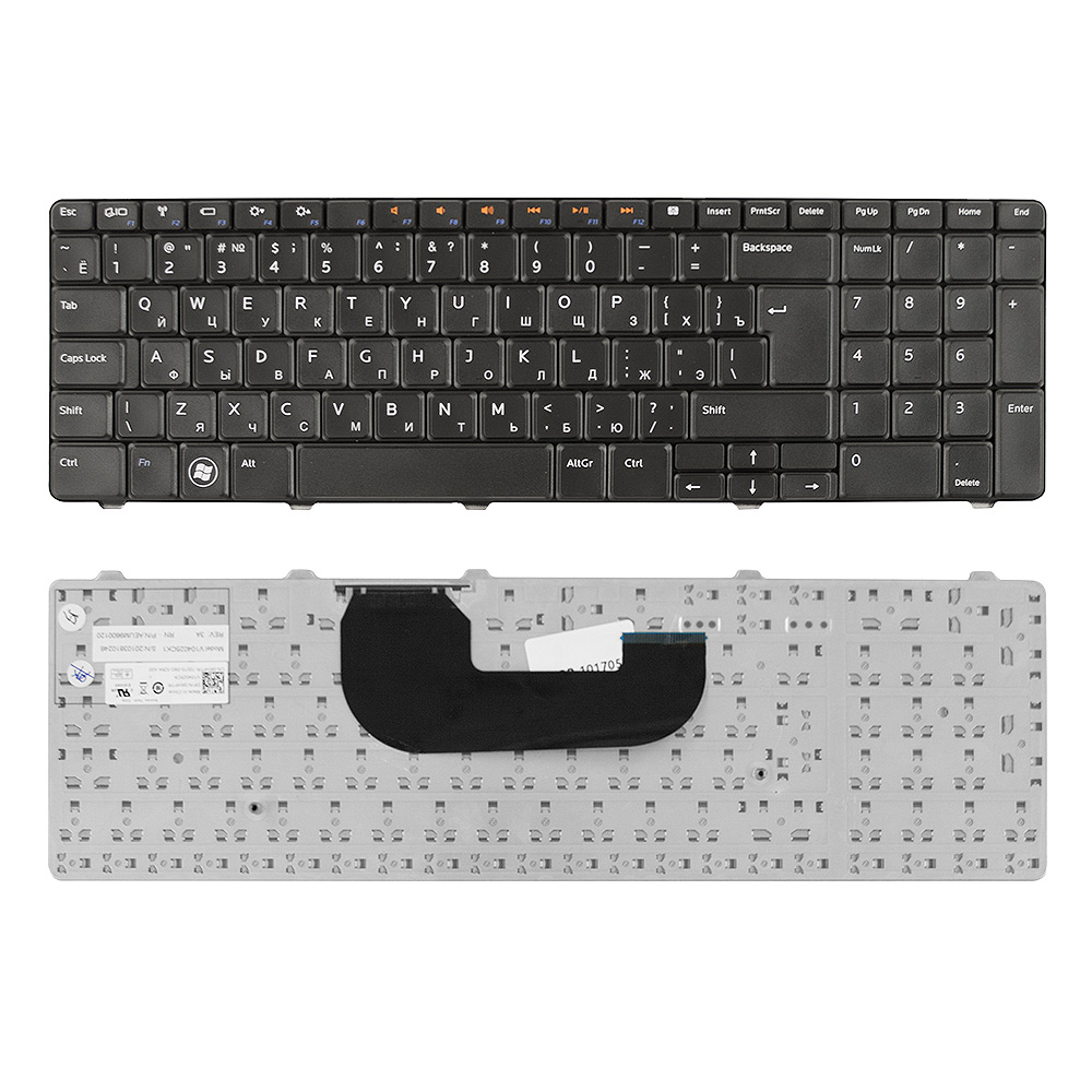 Клавиатура для ноутбука Dell Inspiron N7010, 17R Series. Г-образный Enter. Черная, с черной рамкой. AEUM9K00020, 05NVKG.
