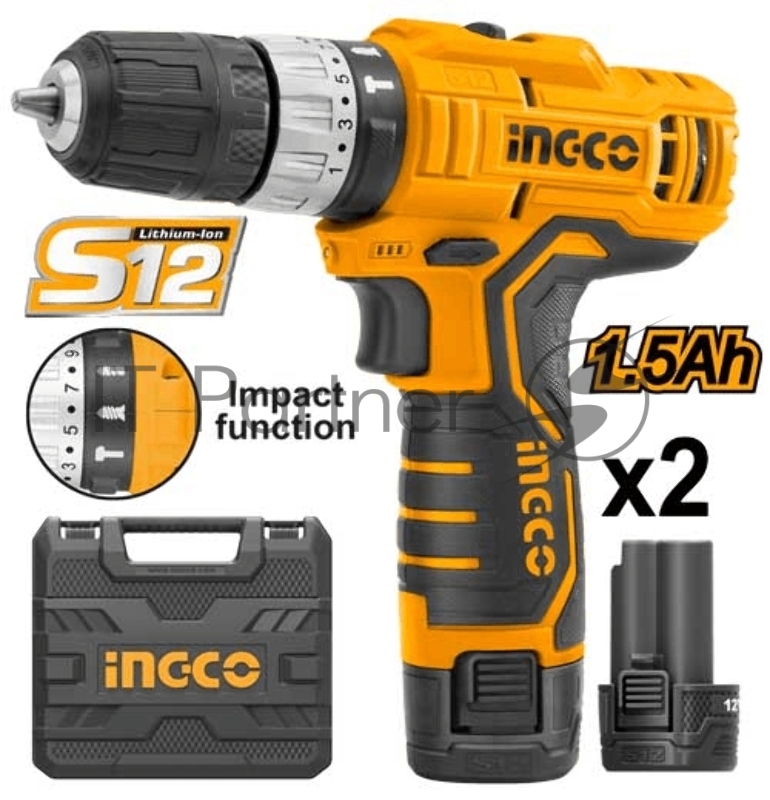Аккумуляторная ударная дрель-шуруповерт Li-Ion Ingco CIDLI1232