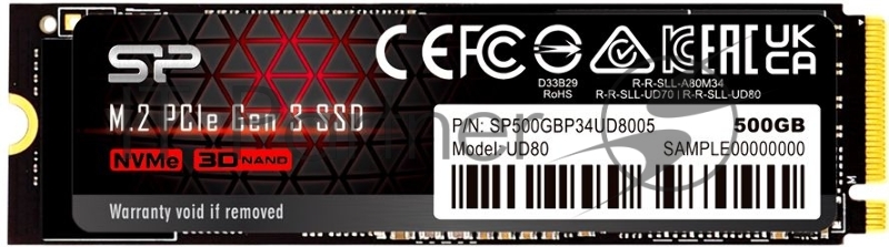 Накопитель SSD Silicon Power PCI-E 3.0 500Gb SP500GBP34UD8005 UD80 M.2 2280
