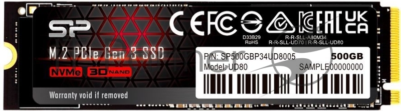 Накопитель SSD Silicon Power PCI-E 3.0 500Gb SP500GBP34UD8005 UD80 M.2 2280