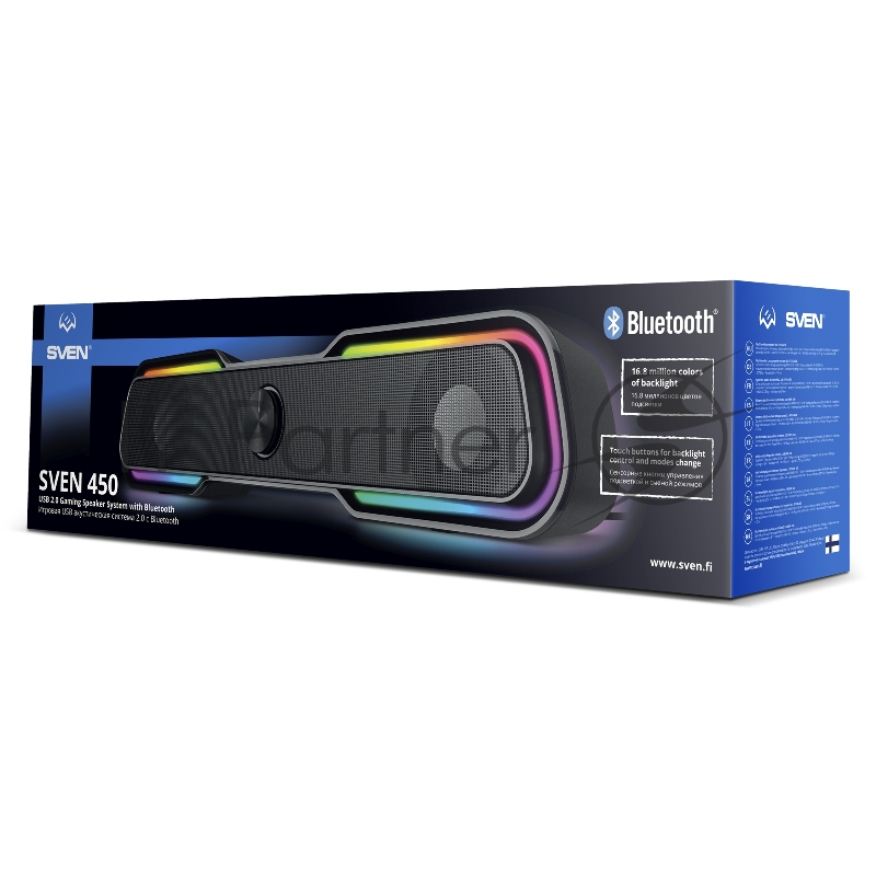 Колонки чёрные Sven 450 2.0 (2x5W, Bluetooth, RGB-подсветка)
