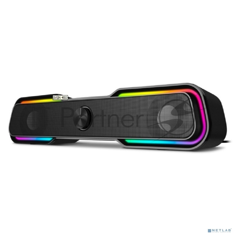 Колонки чёрные Sven 450 2.0 (2x5W, Bluetooth, RGB-подсветка)