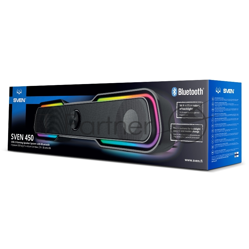 Колонки чёрные Sven 450 2.0 (2x5W, Bluetooth, RGB-подсветка)