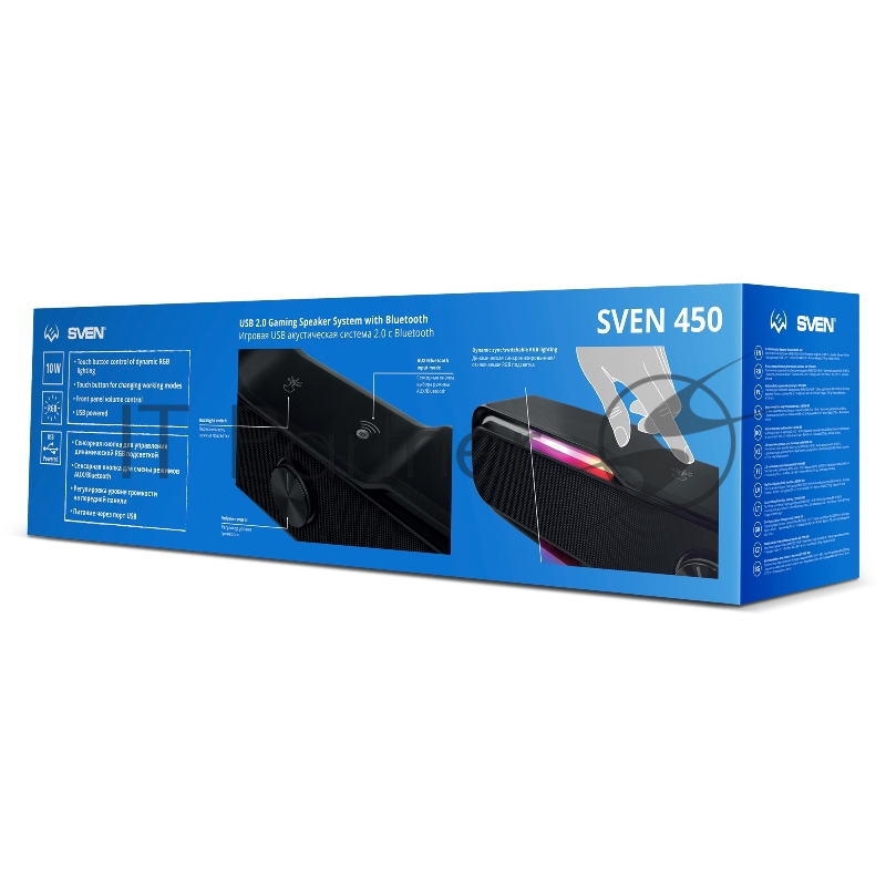 Колонки чёрные Sven 450 2.0 (2x5W, Bluetooth, RGB-подсветка)