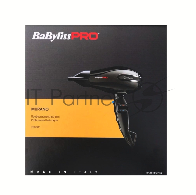 Фен BaByliss Pro Murano, 2000 Вт, ионизация, 2 насадки, черный