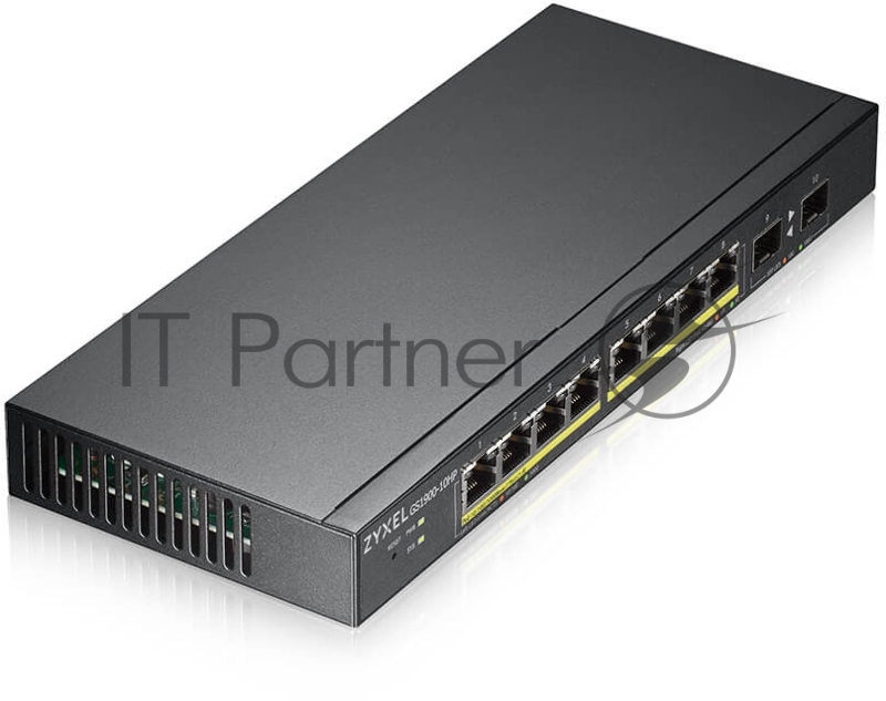 Коммутатор Smart L2 PoE+ Zyxel GS1900-10HP, 8xGE PoE+, 2xSFP, настольный, бесшумный, бюджет PoE 77 Вт