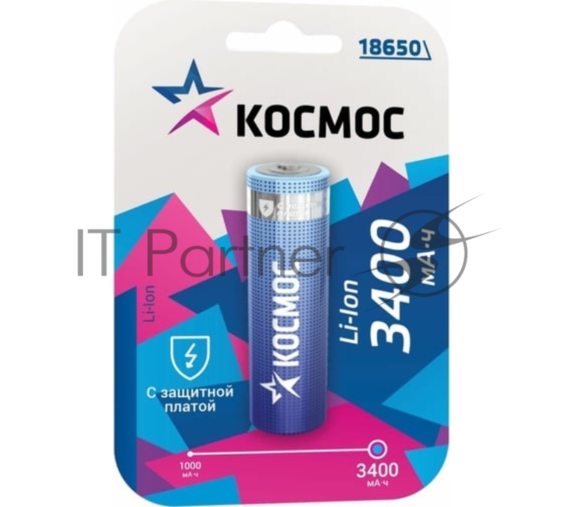 Аккумулятор Li-ion 18650 3400мА.ч с защитой (блист.1шт) Космос KOC18650Li-ion34PBL1